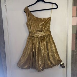 NWT TCEC Size Large Gold One Shoulder Bubble Dress